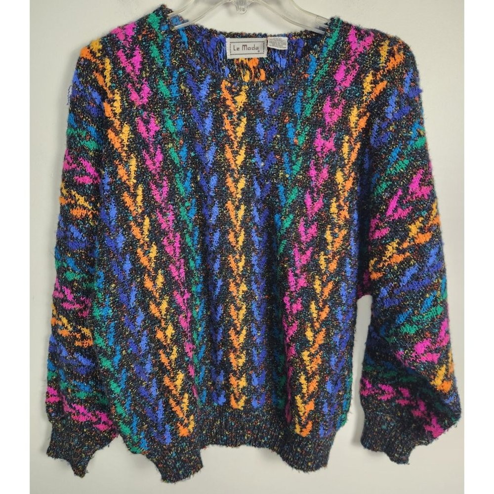 Vtg. Le Moda Women's Sz. L Colorful Knit Chunky Oversized Sweater